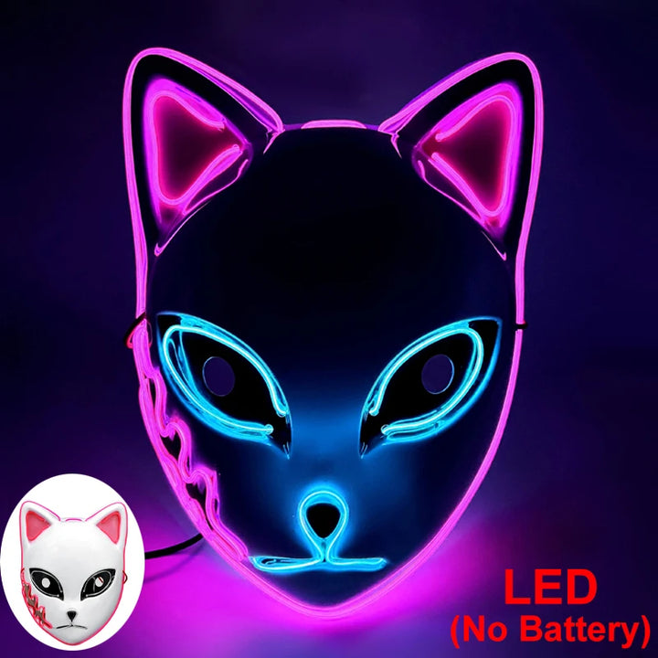 Halloween Cat Face Mask for Women Halloween Glow LED Masks Anime Cosplay Masks Halloween Christmas Party Lighting Cat Masks