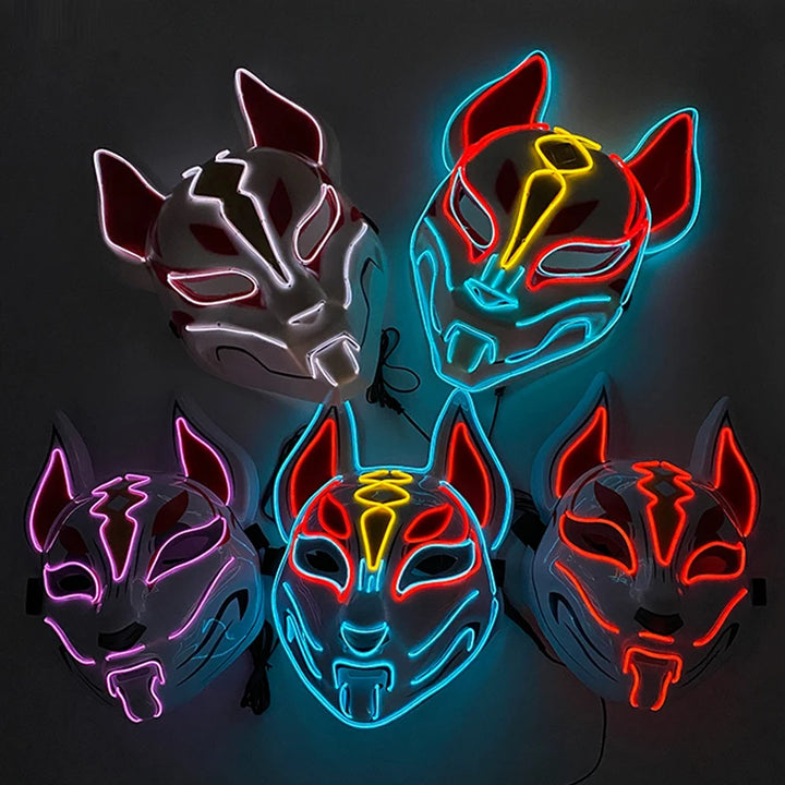 New Arrival LED Luminous Cosplay Anime Mask Neon Light Up Fox Mask Halloween Party Mask Carnival Party Led Mask