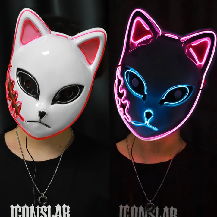 Halloween Cat Face Mask for Women Halloween Glow LED Masks Anime Cosplay Masks Halloween Christmas Party Lighting Cat Masks