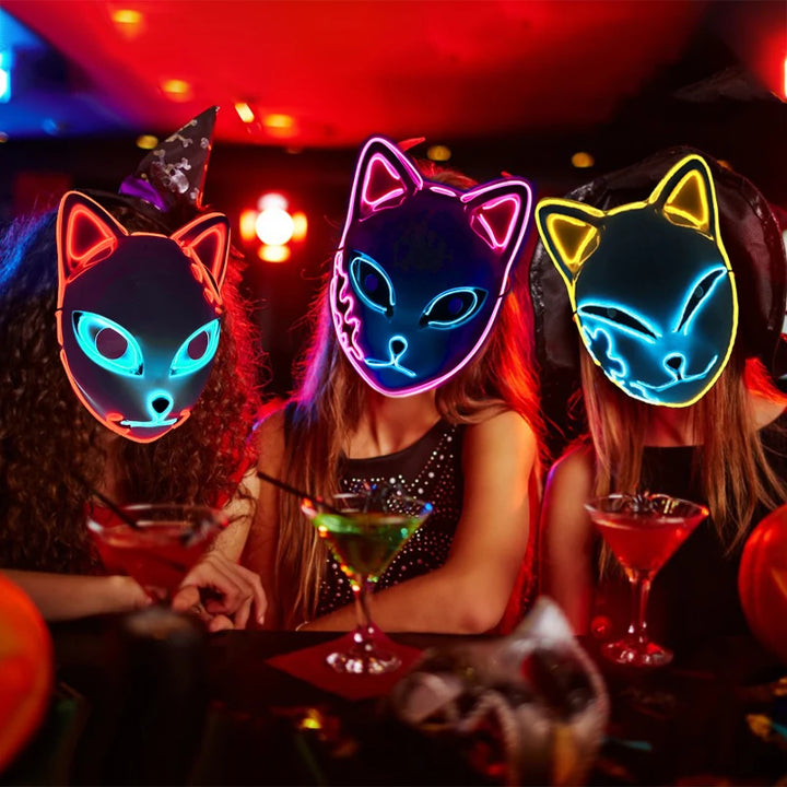 Halloween Cat Face Mask for Women Halloween Glow LED Masks Anime Cosplay Masks Halloween Christmas Party Lighting Cat Masks