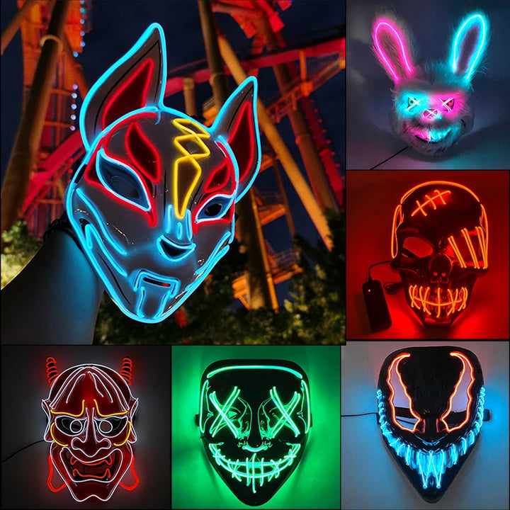 New Arrival LED Luminous Cosplay Anime Mask Neon Light Up Fox Mask Halloween Party Mask Carnival Party Led Mask