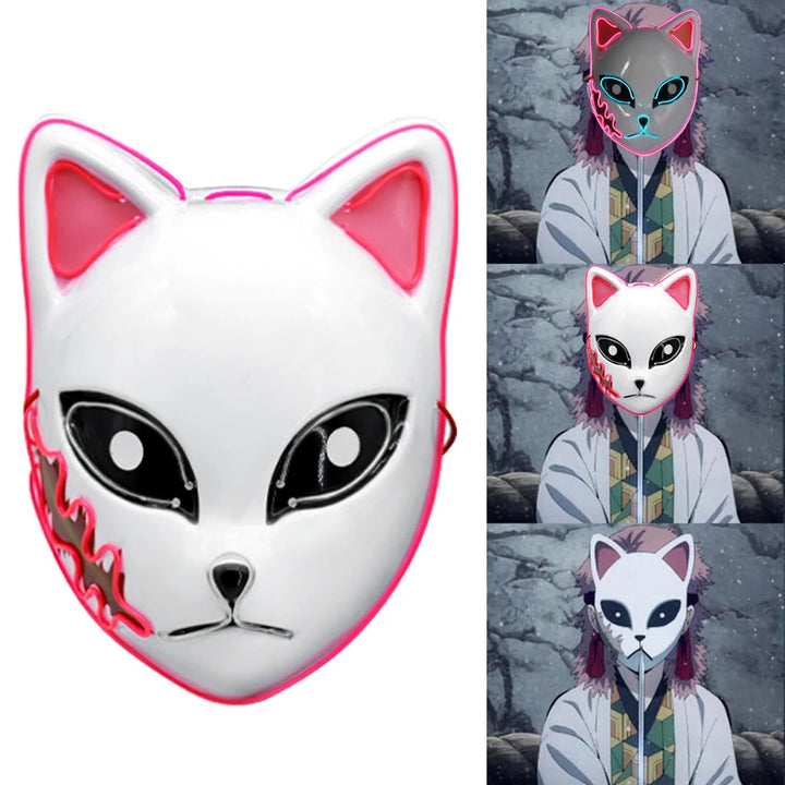 Halloween Cat Face Mask for Women Halloween Glow LED Masks Anime Cosplay Masks Halloween Christmas Party Lighting Cat Masks